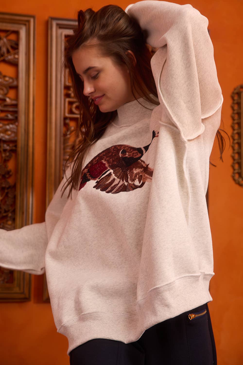 Mallard Embroidered Mock-Neck