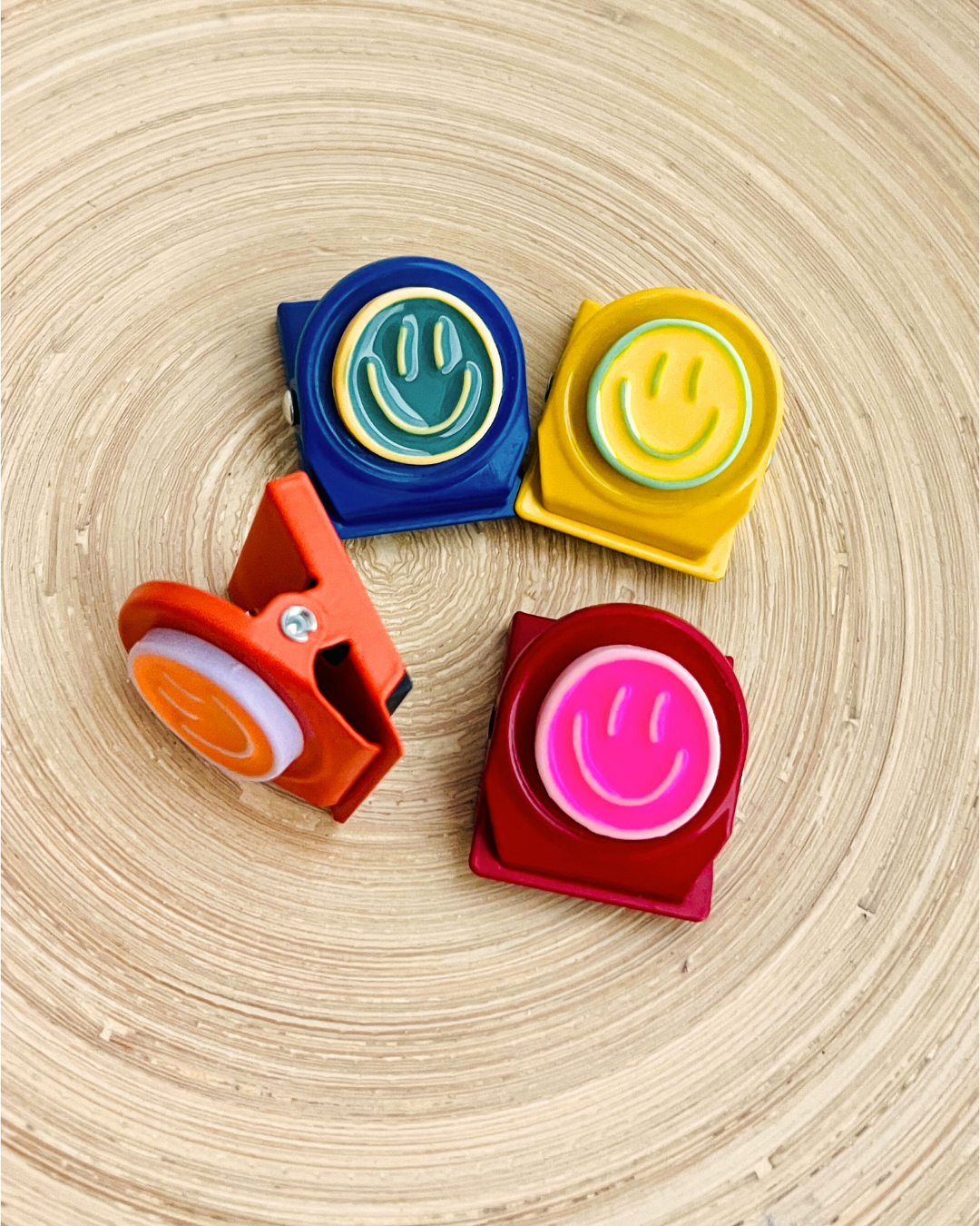 Smiley Clip Magnets Bright & Colorful Set of 4 | Heavy Duty