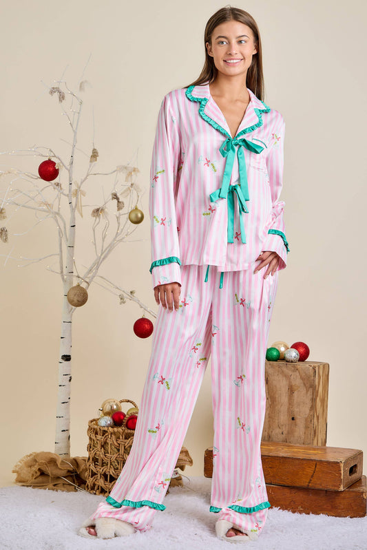 Candy Cane Bow Pajama Set – Holiday Lounge Wear