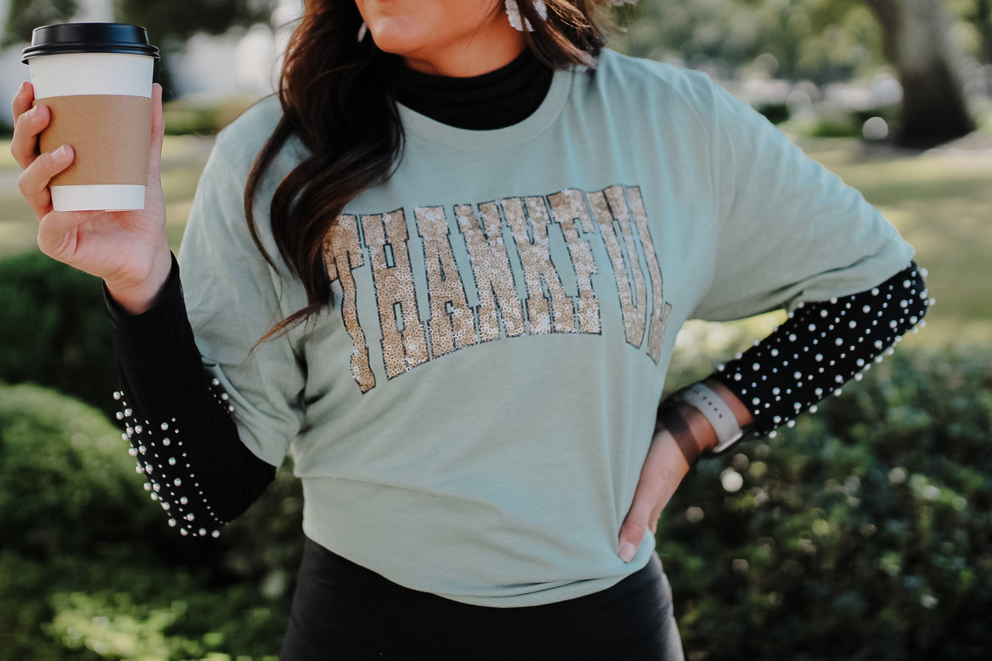 Faux Sequin Thankful Tee/Sweatshirt lol