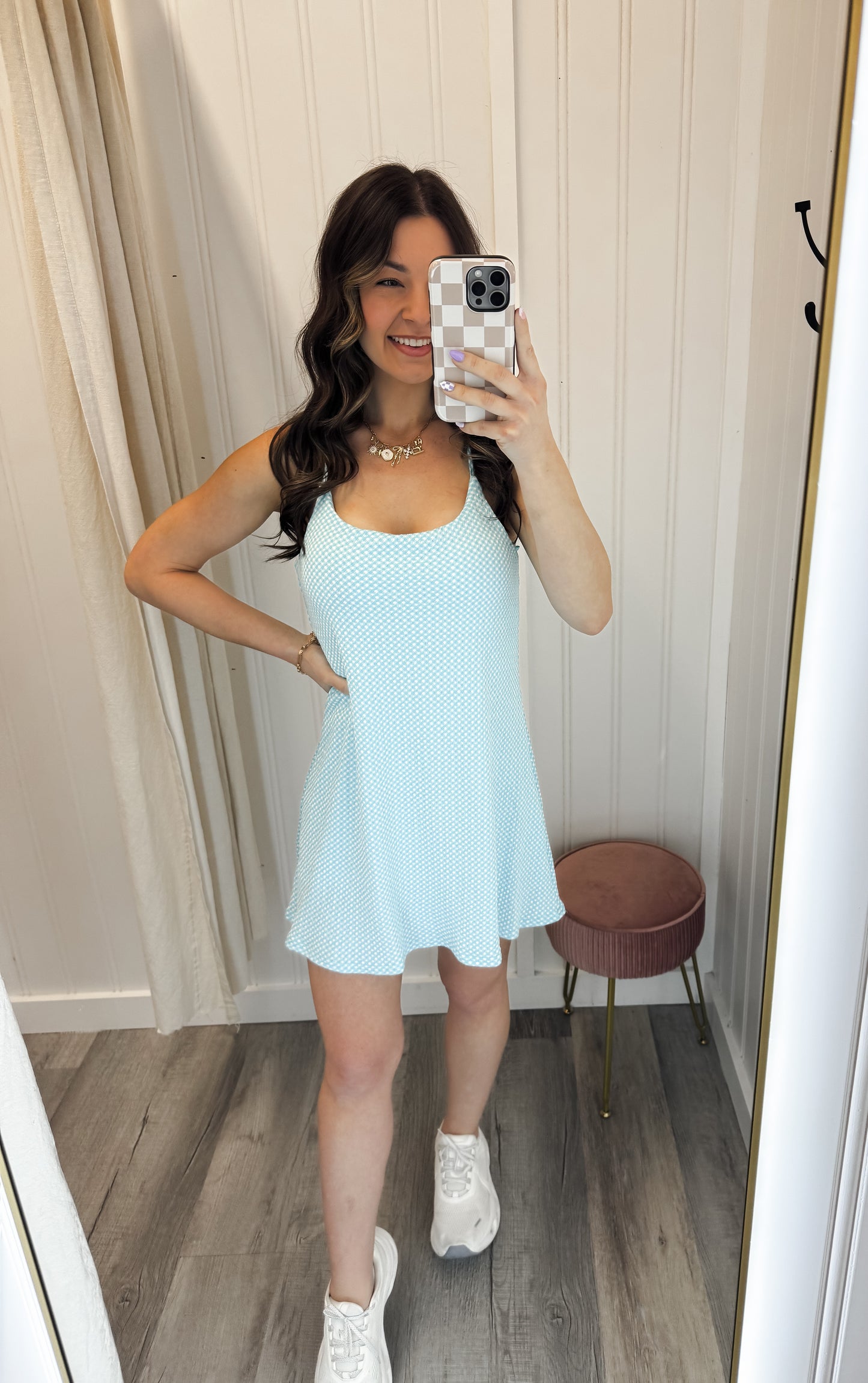 Checkered Knit Activewear Tennis Dress
