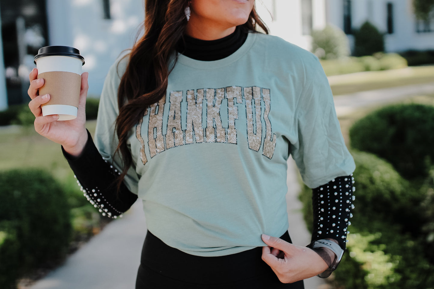 Faux Sequin Thankful Tee/Sweatshirt lol