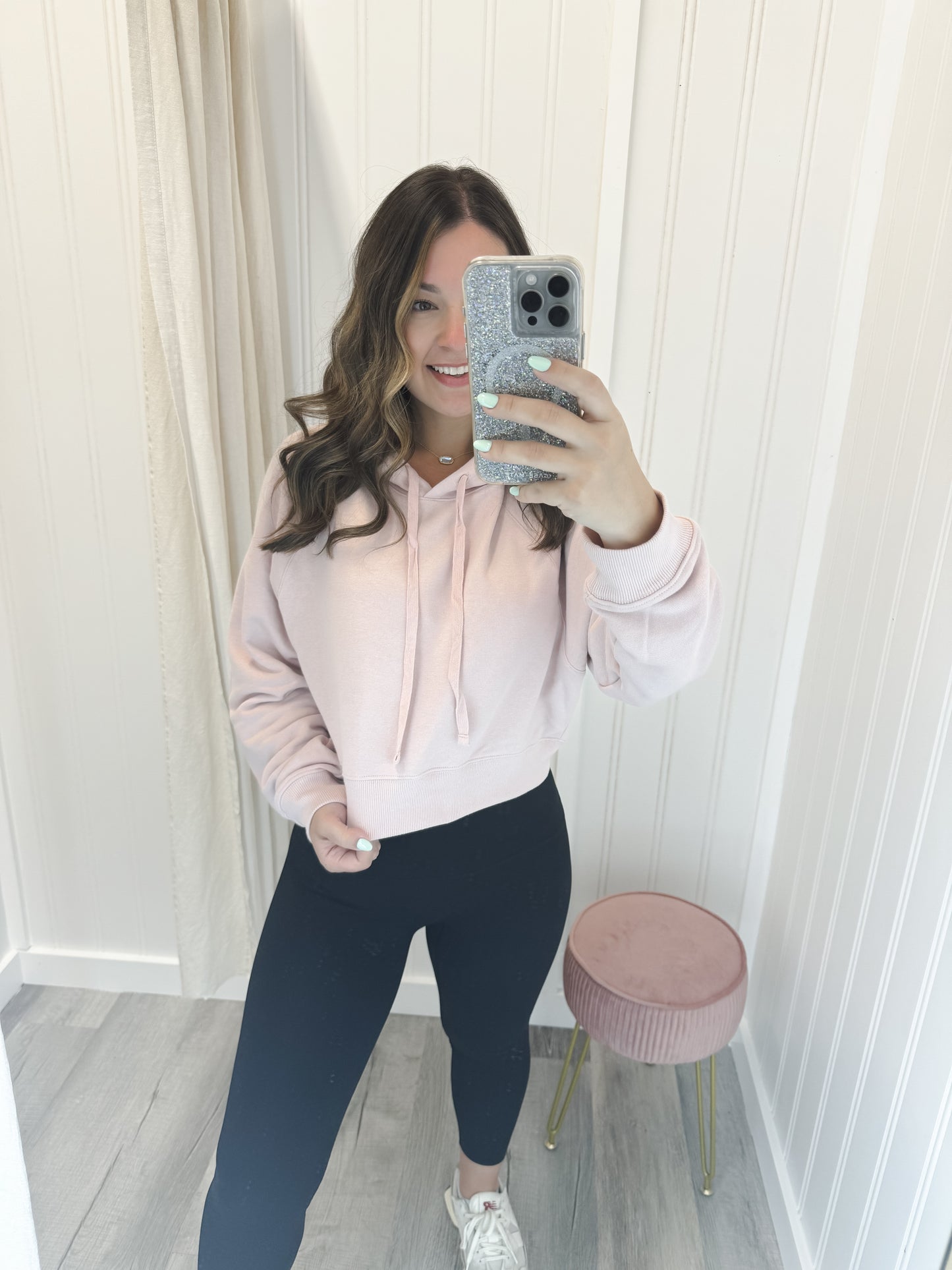 French Terry Cropped Hoodie - Baby Pink