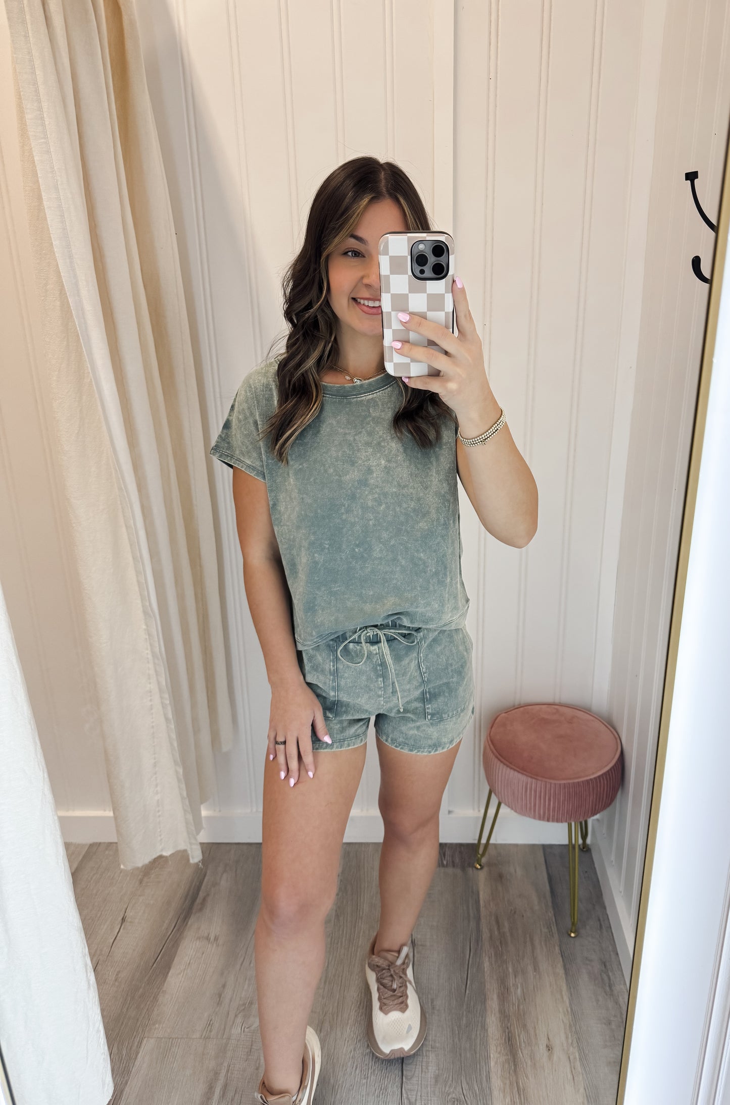 Acid Washed Sleeveless Shorts Set