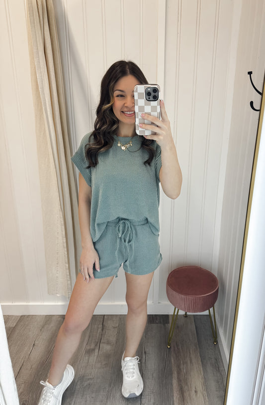 Ribbed Cap Sleeve Top & Shorts Set