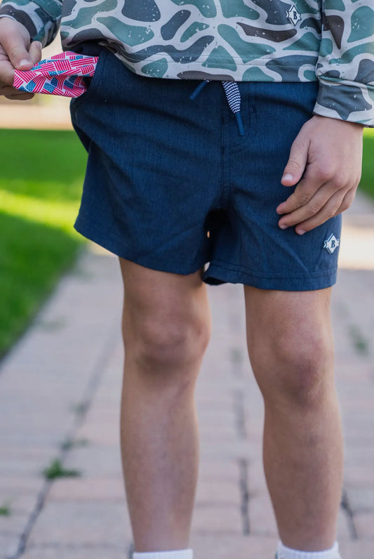 Burlebo Youth Athletic Shorts - Heather Navy / American Flag Liner