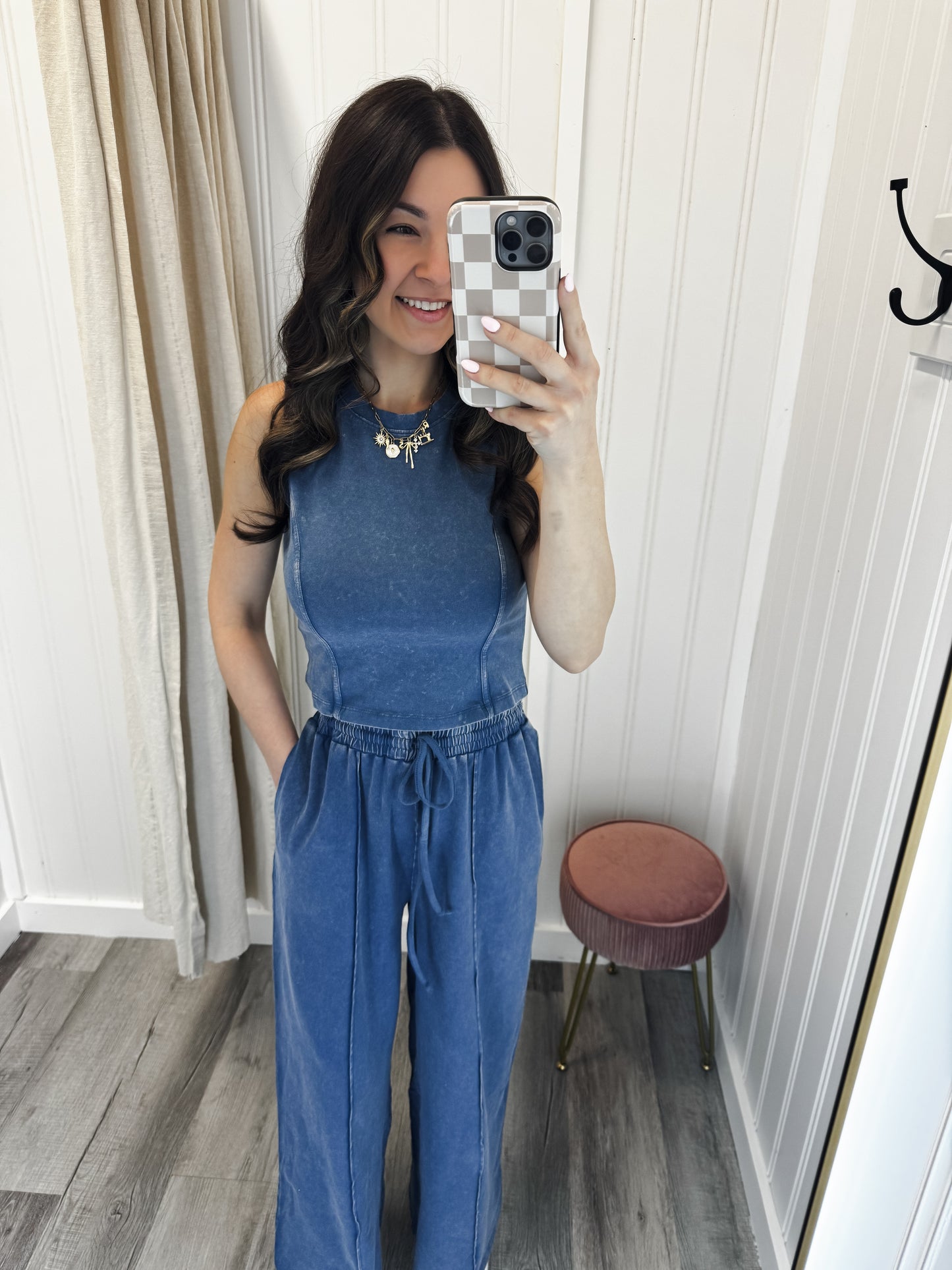 Mineral Washed Sleeveless Top & Wide Leg Pants Set