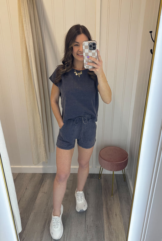 Cotton Washed Sleeveless Top & Shorts Set
