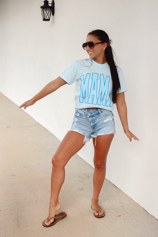 Blue Striped Mama Tee