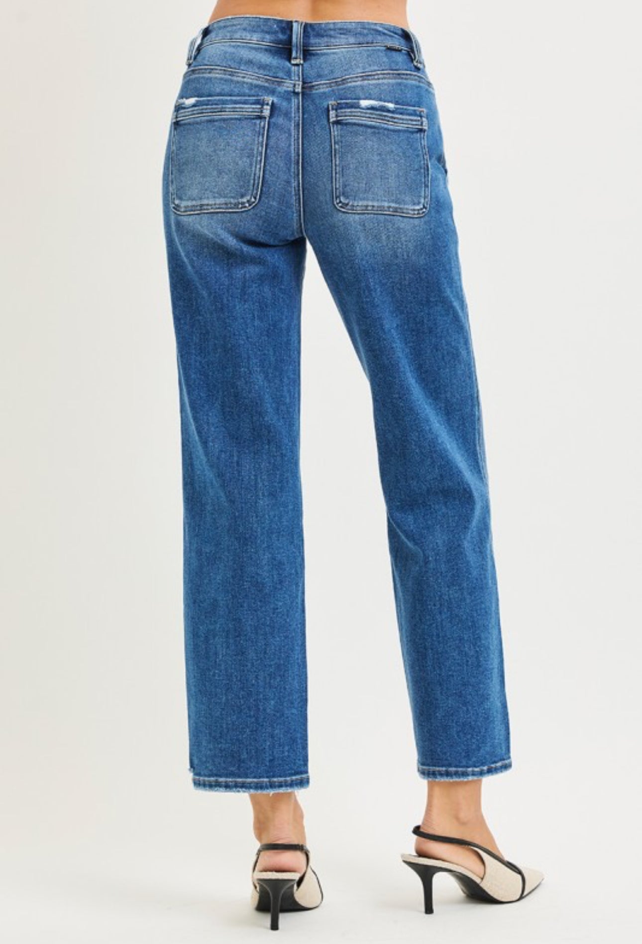 High Rise Ankle Straight Distressed Hem Jeans - Risen