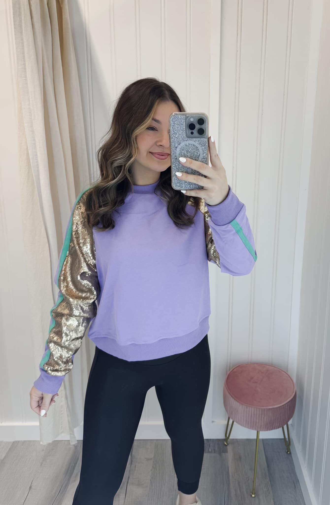 Gold Sequin Sleeve Mardi Gras Sweatshirt