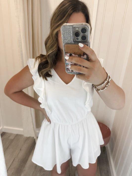 White Ruffle Romper