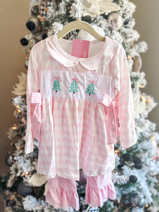 Christmas Trees Pink Checkered Set