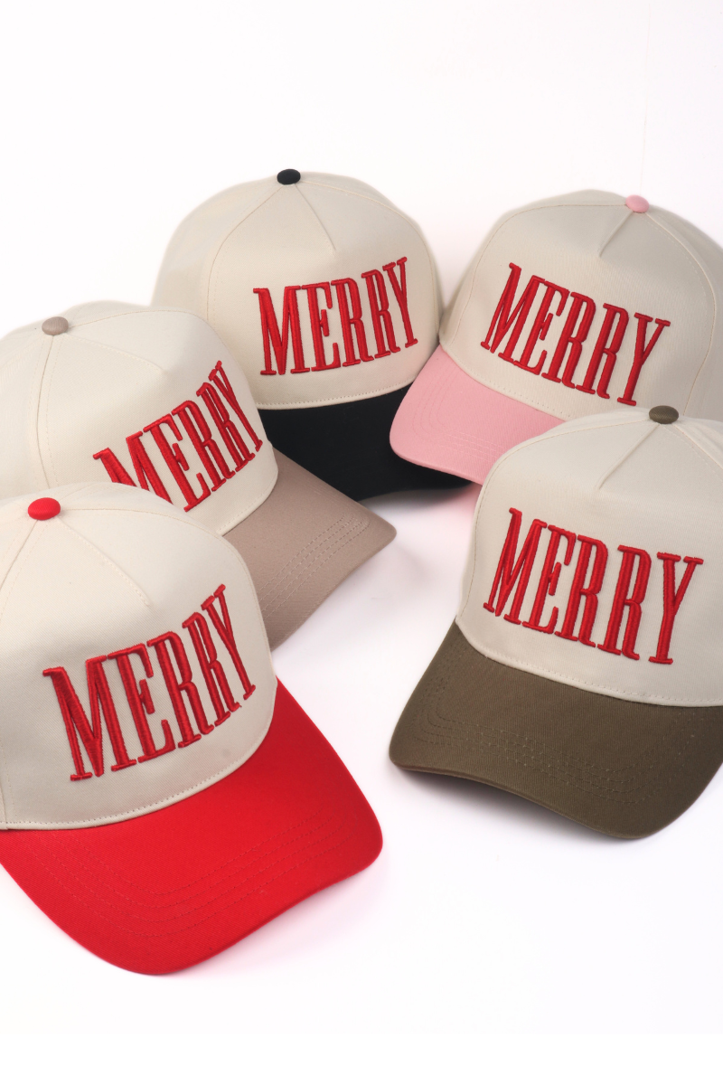 Christmas Holiday MERRY 3D Puff Embroidery Two Tone Cap