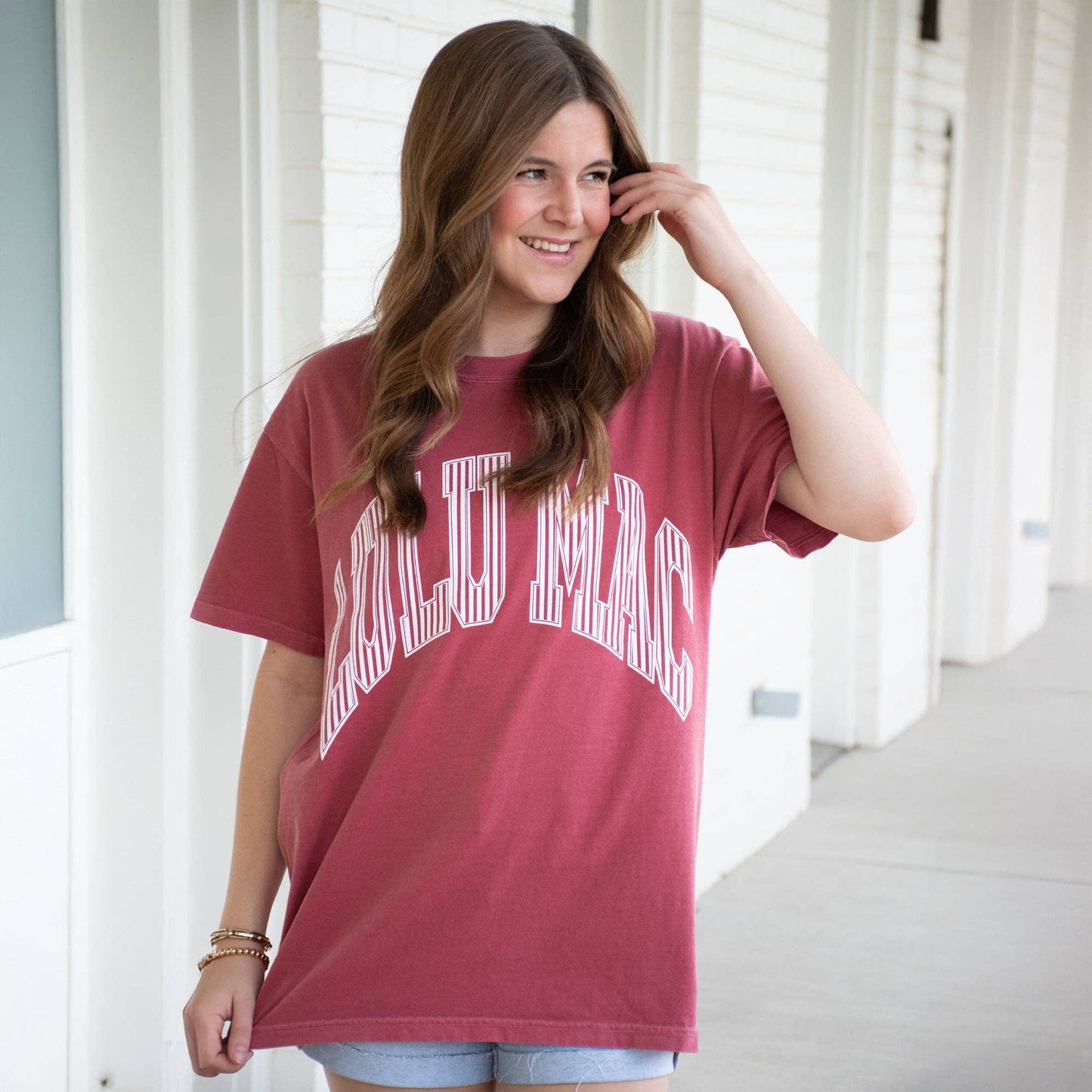 Stripe Adult Crimson Comfort Colors Tee
