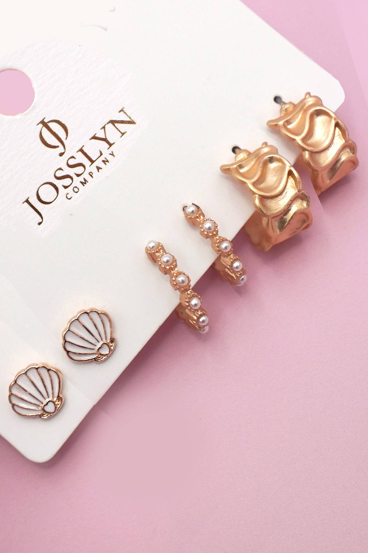 SEASHELL PEARL TEXTURED TRIO HOOP EARRINGS