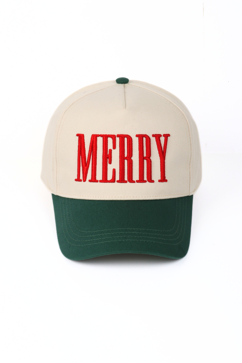 Christmas Holiday MERRY 3D Puff Embroidery Two Tone Cap