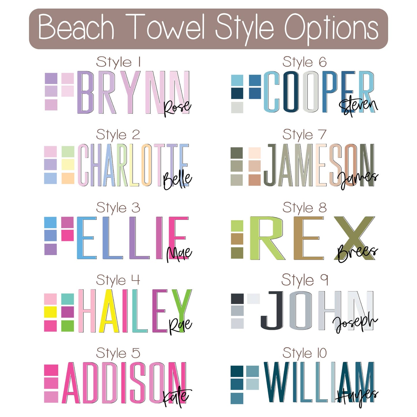 Personalized Outline Block Name Beach Towel | 10 Colorways