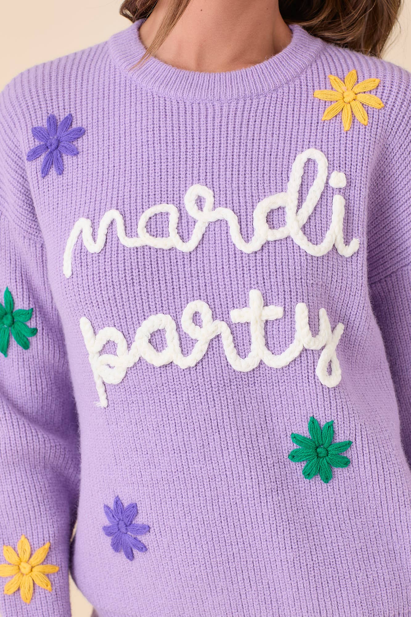 Mardi Party Sweater 3D Embroidered Flower