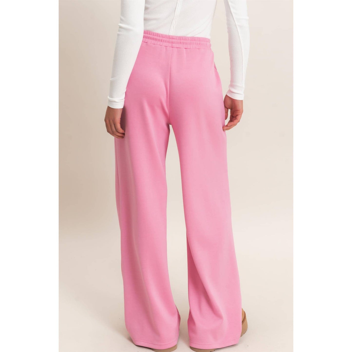 Drawstring Waist Pintuck Wide Leg Pants