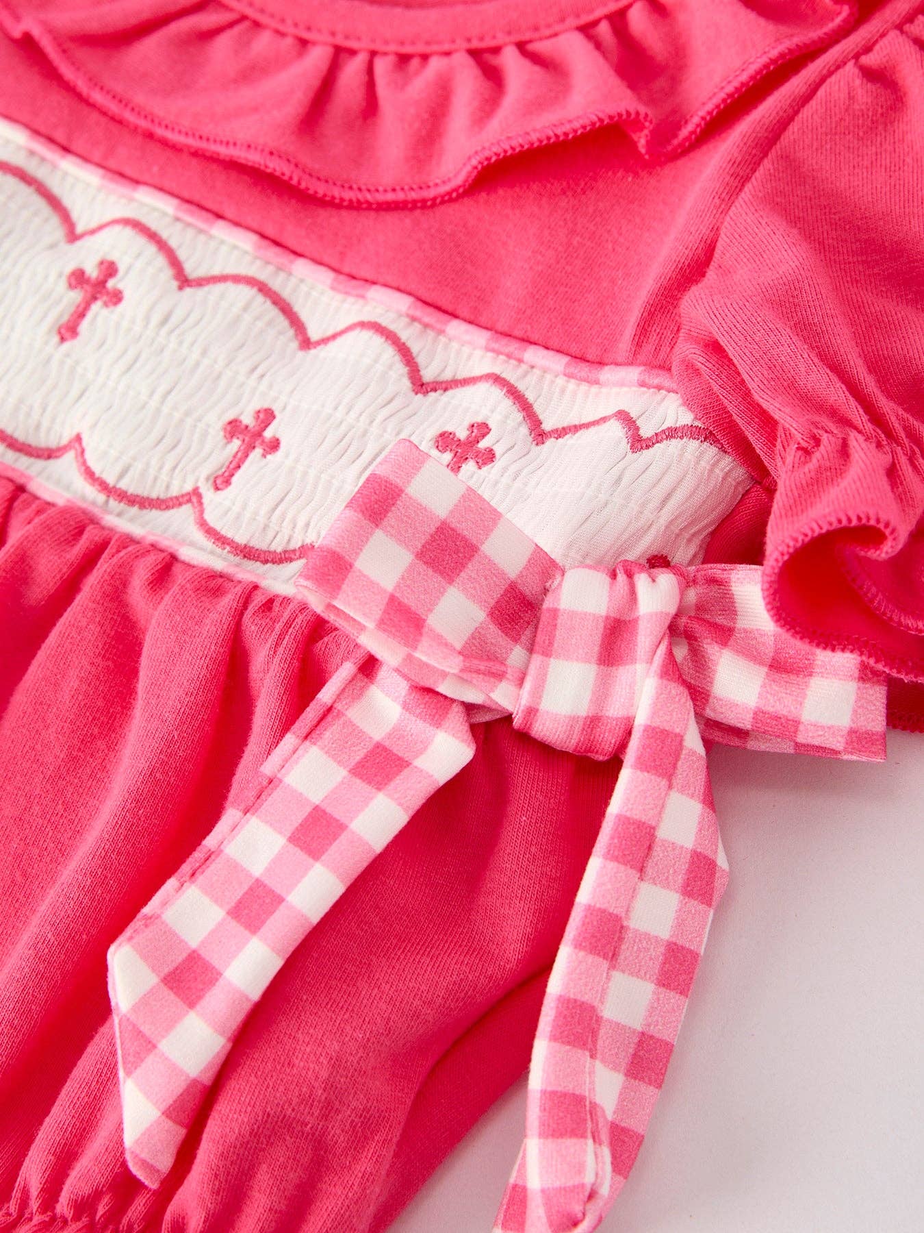 Hot Pink Smocked Church Christ Bishop Christening Romper