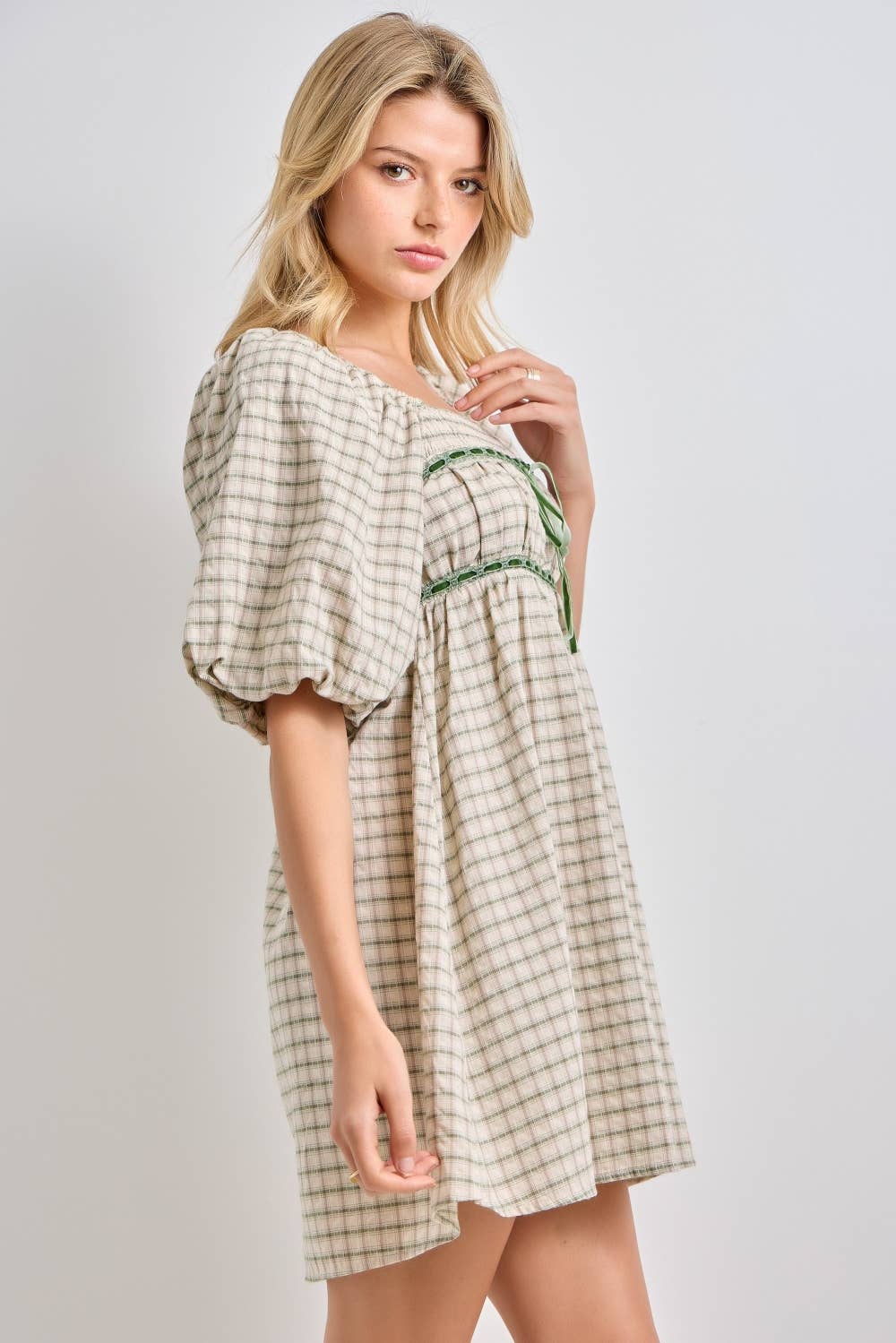 Lace Trim Plaid Mini Dress