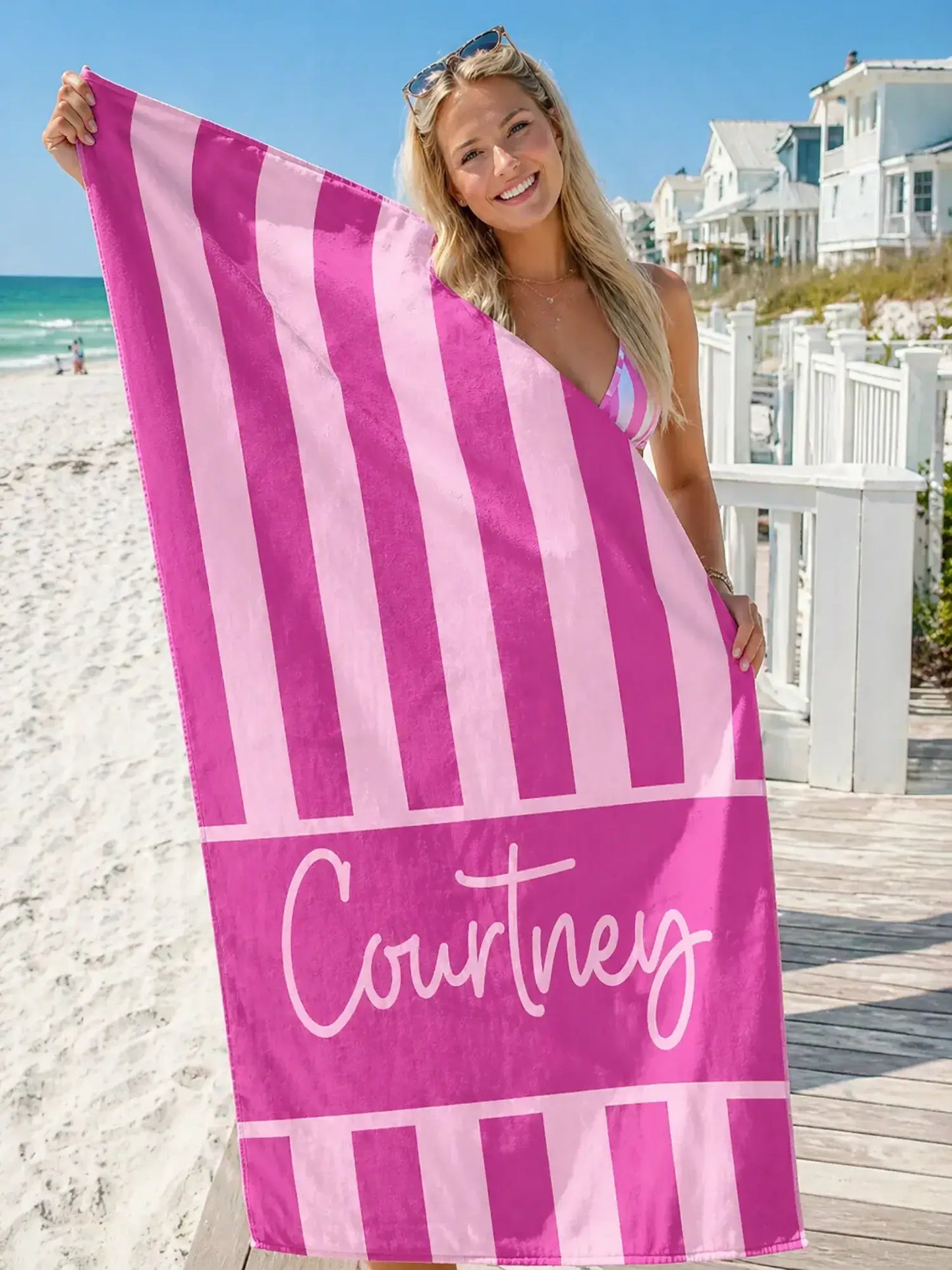 Classic Cabana Stripe Personalized Beach Towel