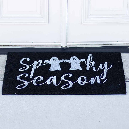 Spooky Season Coir Doormat   Black/White   30x18