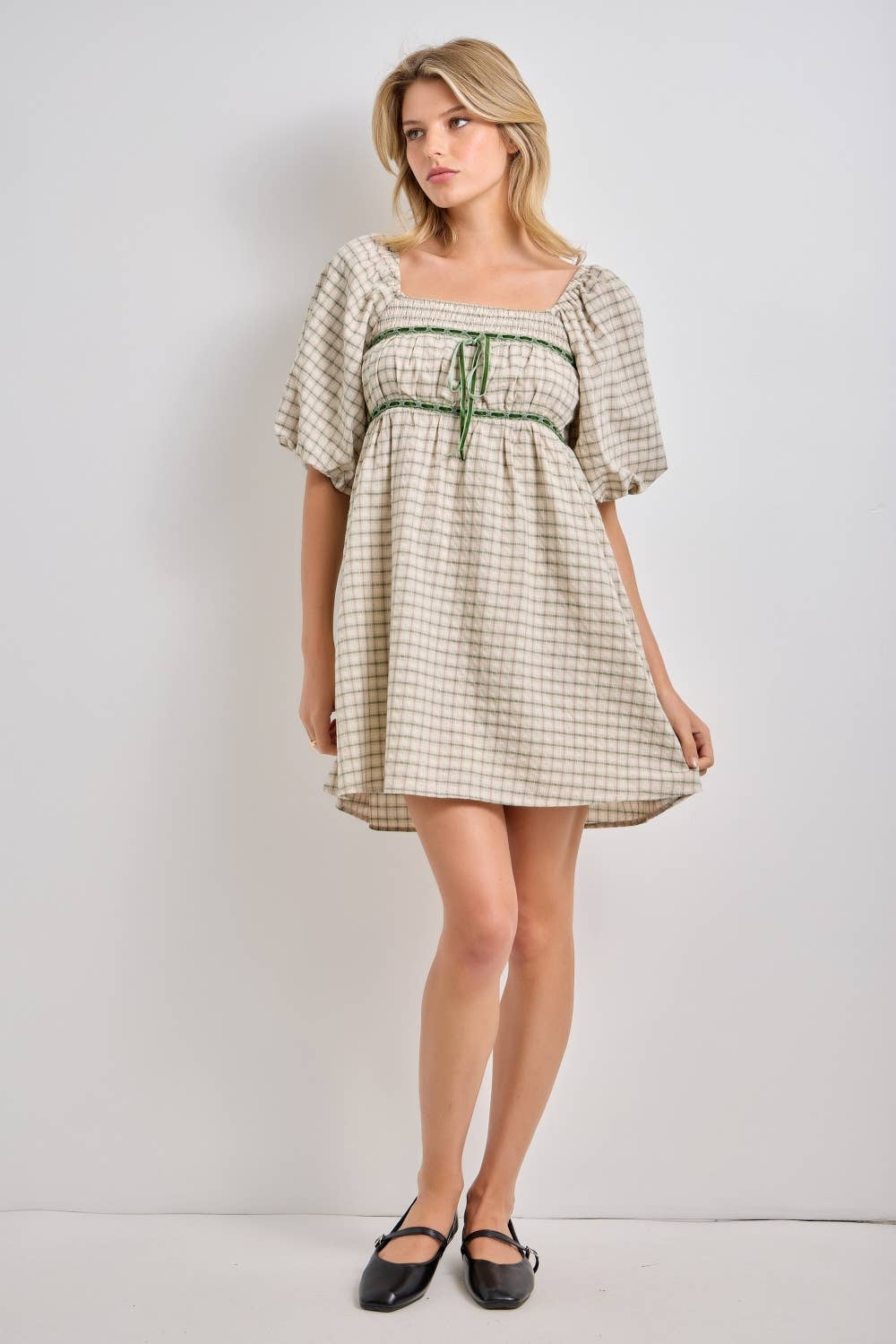 Lace Trim Plaid Mini Dress