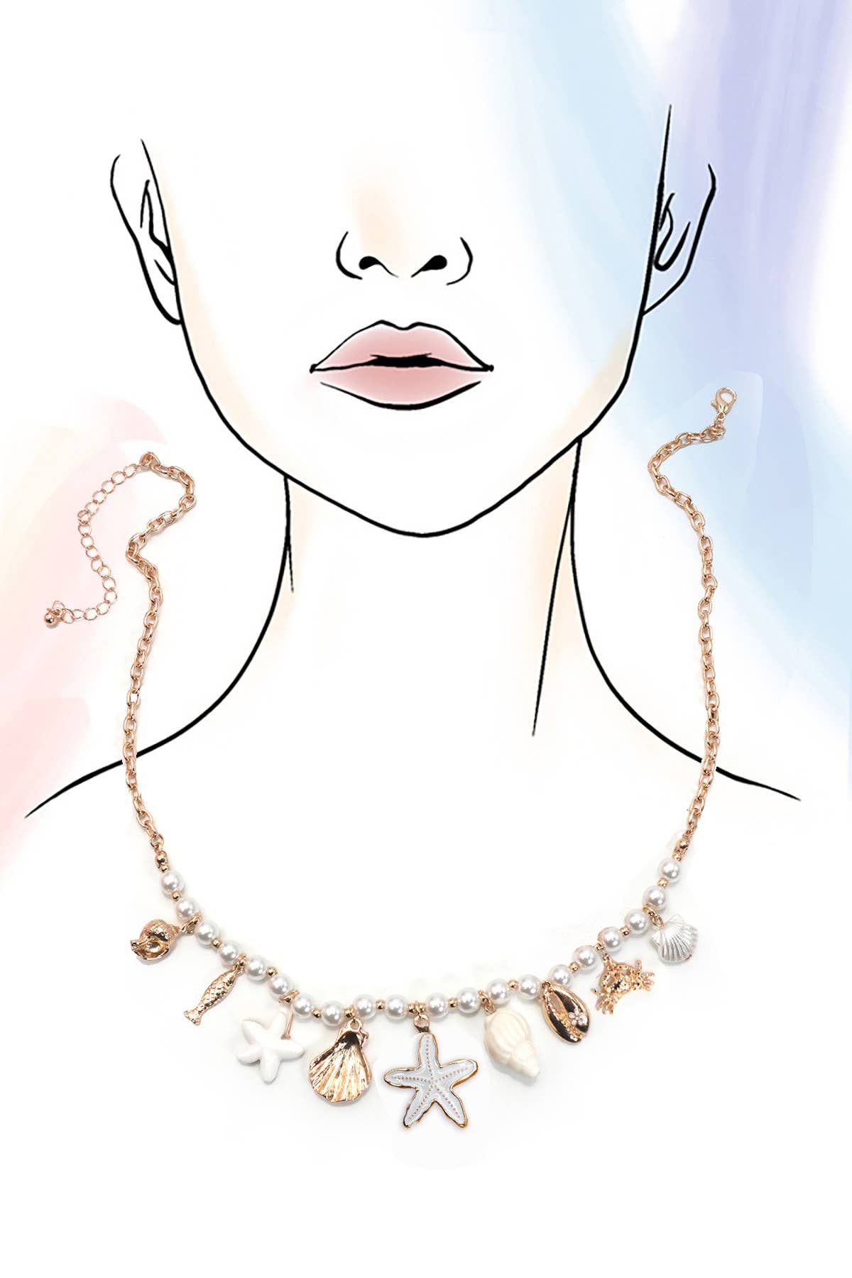 CHARM PEARL NECKLACE-SEASHELL STARFISH CRAB FISH