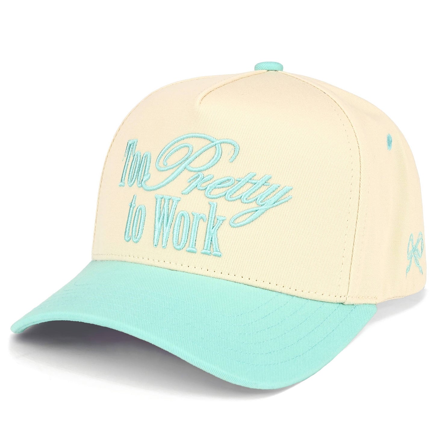 C.C TOO PRETTY TO WORK Letter on Two Tone Trucker Hat