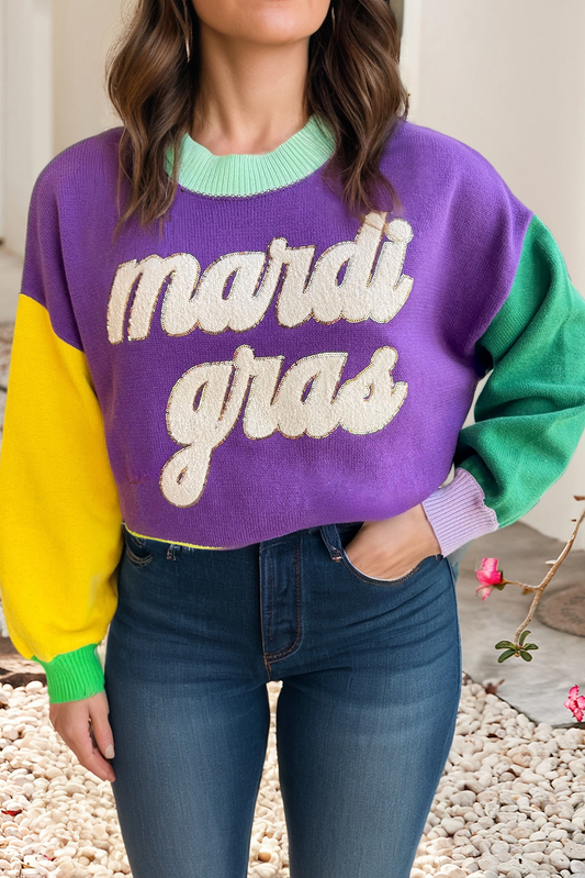 Colorblock Mardi Gras Sweater