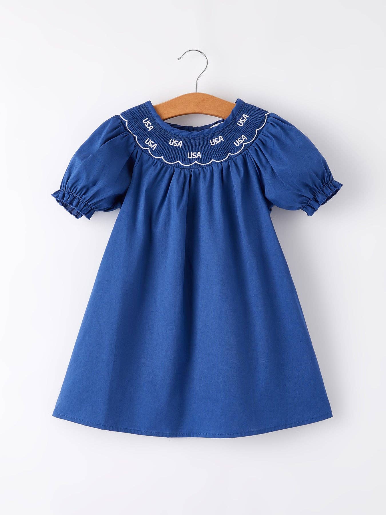 4th of july USA Embroidered Smocking Navy Blue Girls' Dress