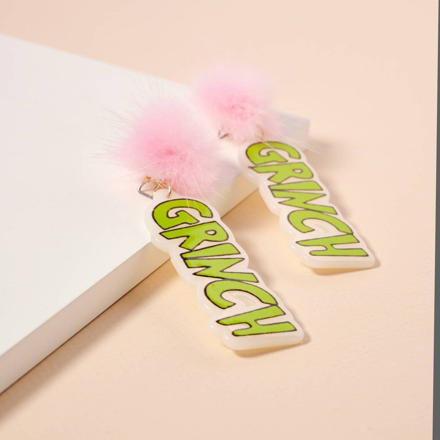 Christmas Green Monster & Pom-Pom Dangling Earrings