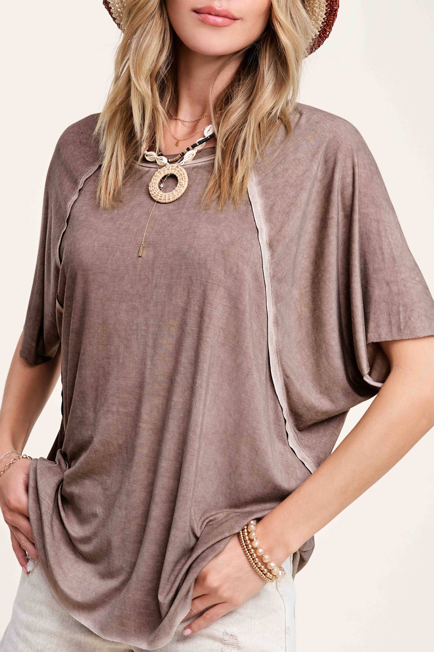 Dyed Fabric Round Neck Short Sleeve Top