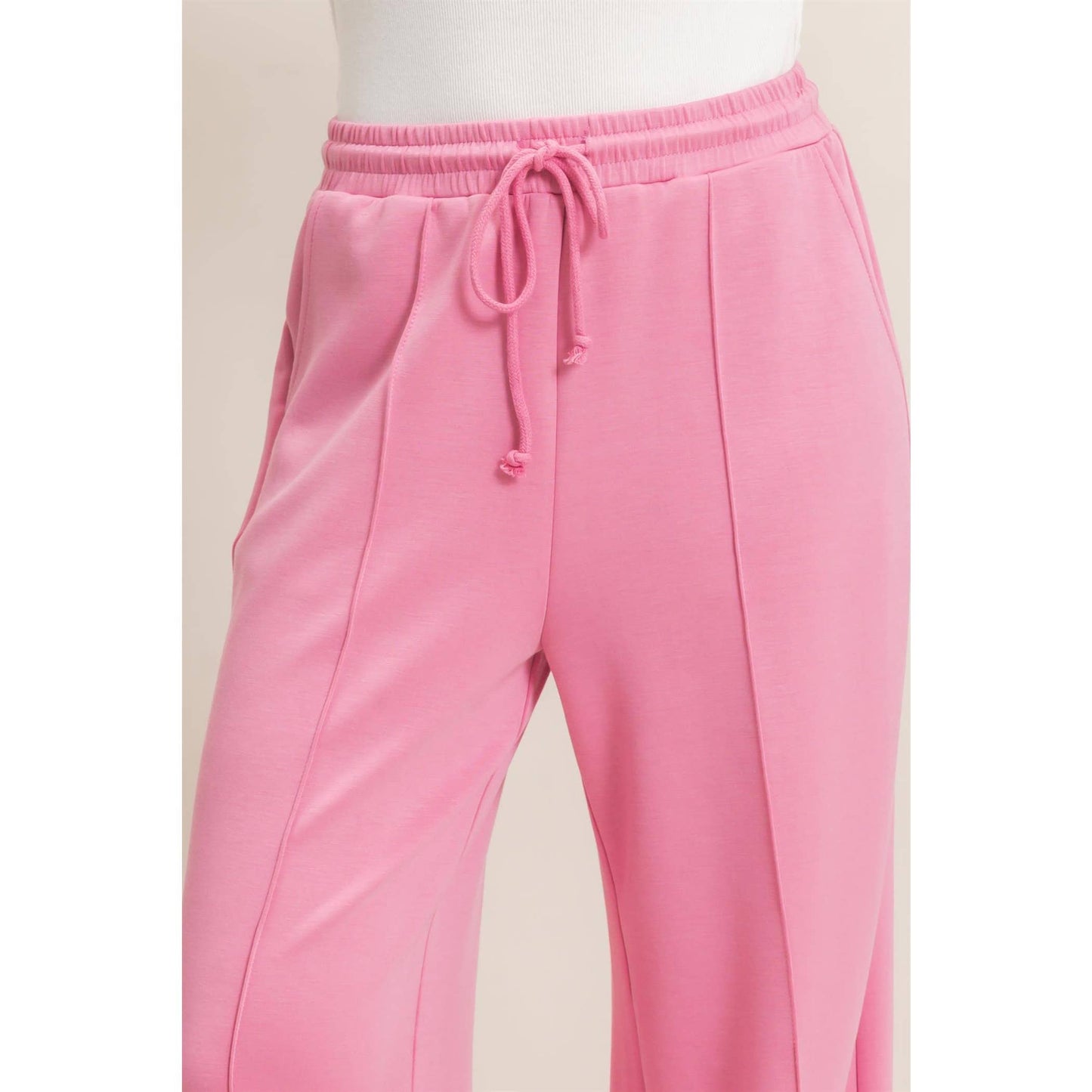 Drawstring Waist Pintuck Wide Leg Pants