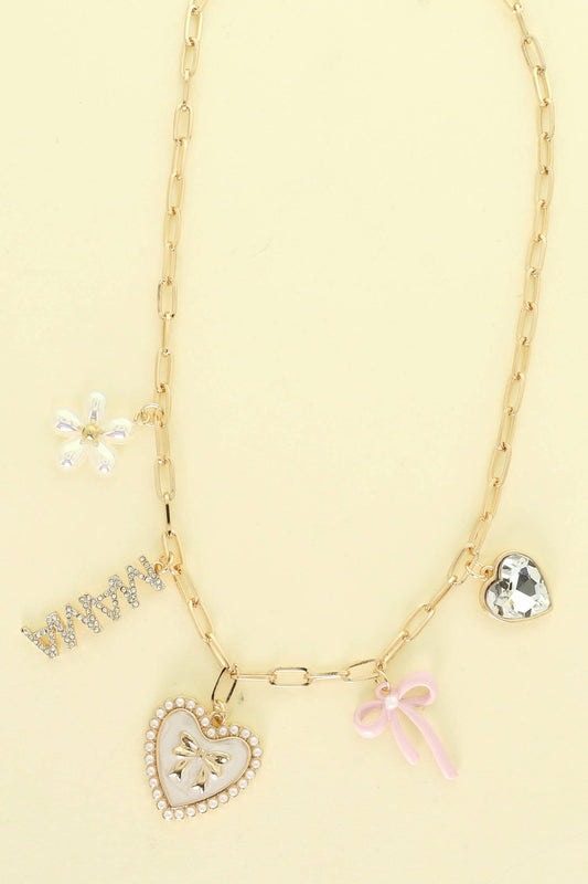 Spring Love Theme Multi-Charm Necklace