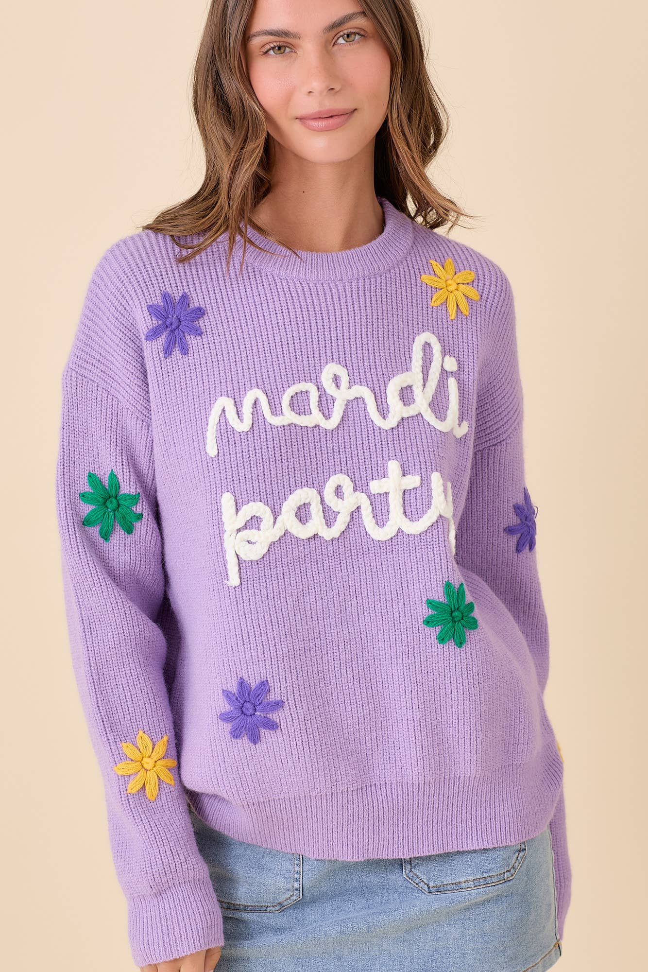 Mardi Party Sweater 3D Embroidered Flower