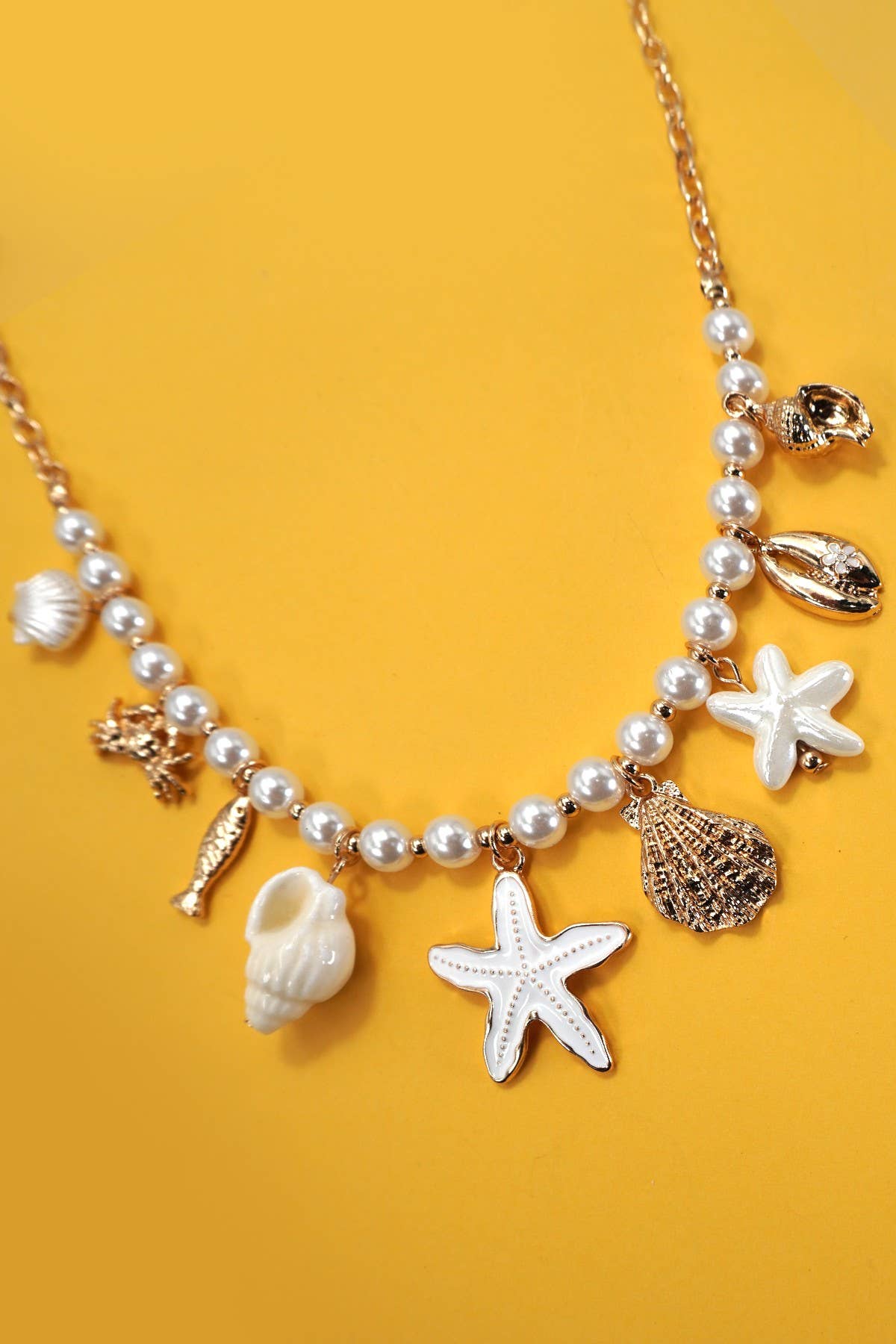 CHARM PEARL NECKLACE-SEASHELL STARFISH CRAB FISH