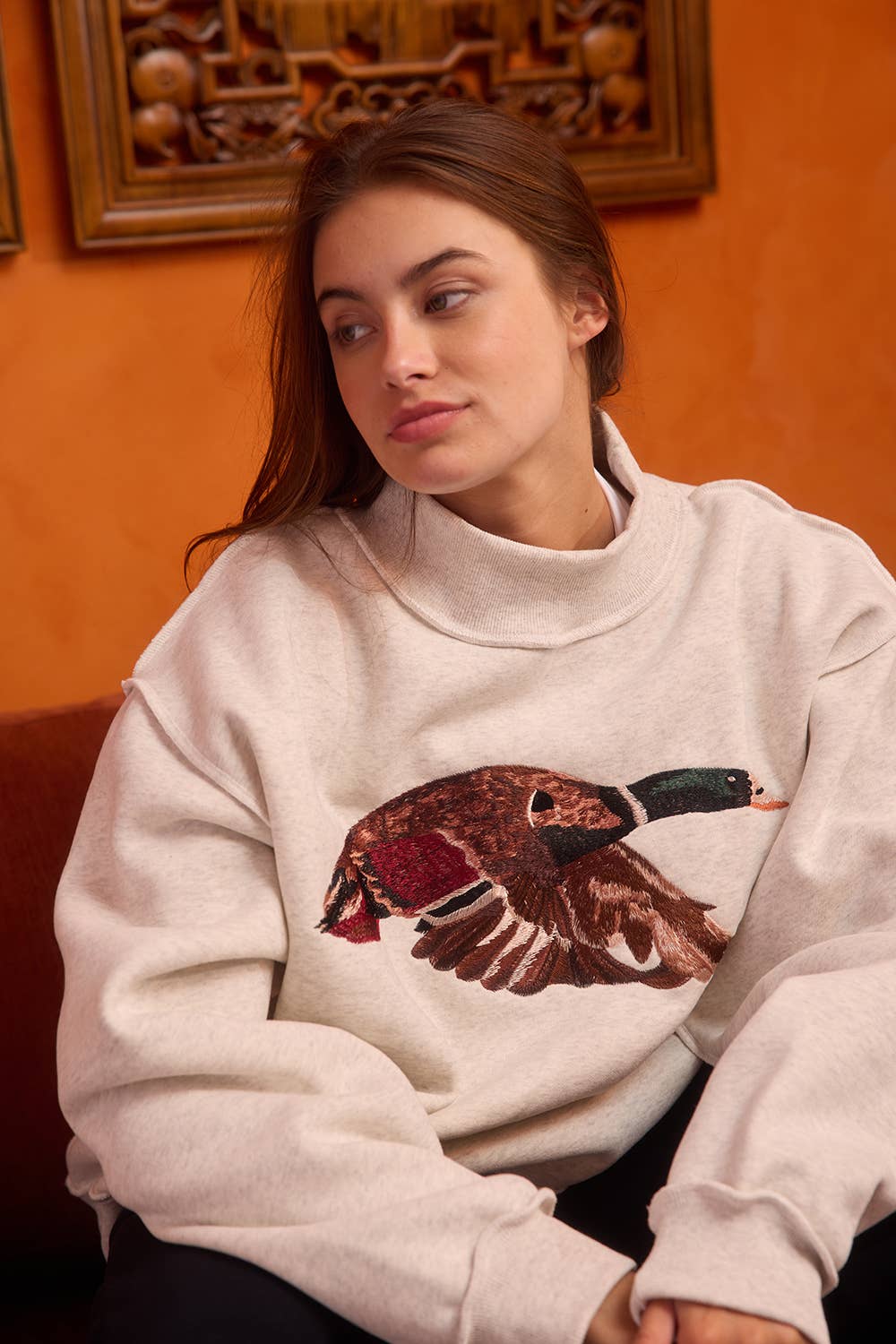 Mallard Embroidered Mock-Neck