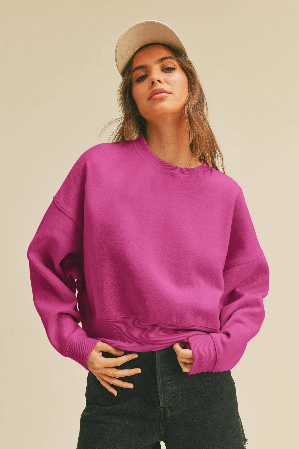 Blank Short Cropped Long Sleeve Sweatshirt