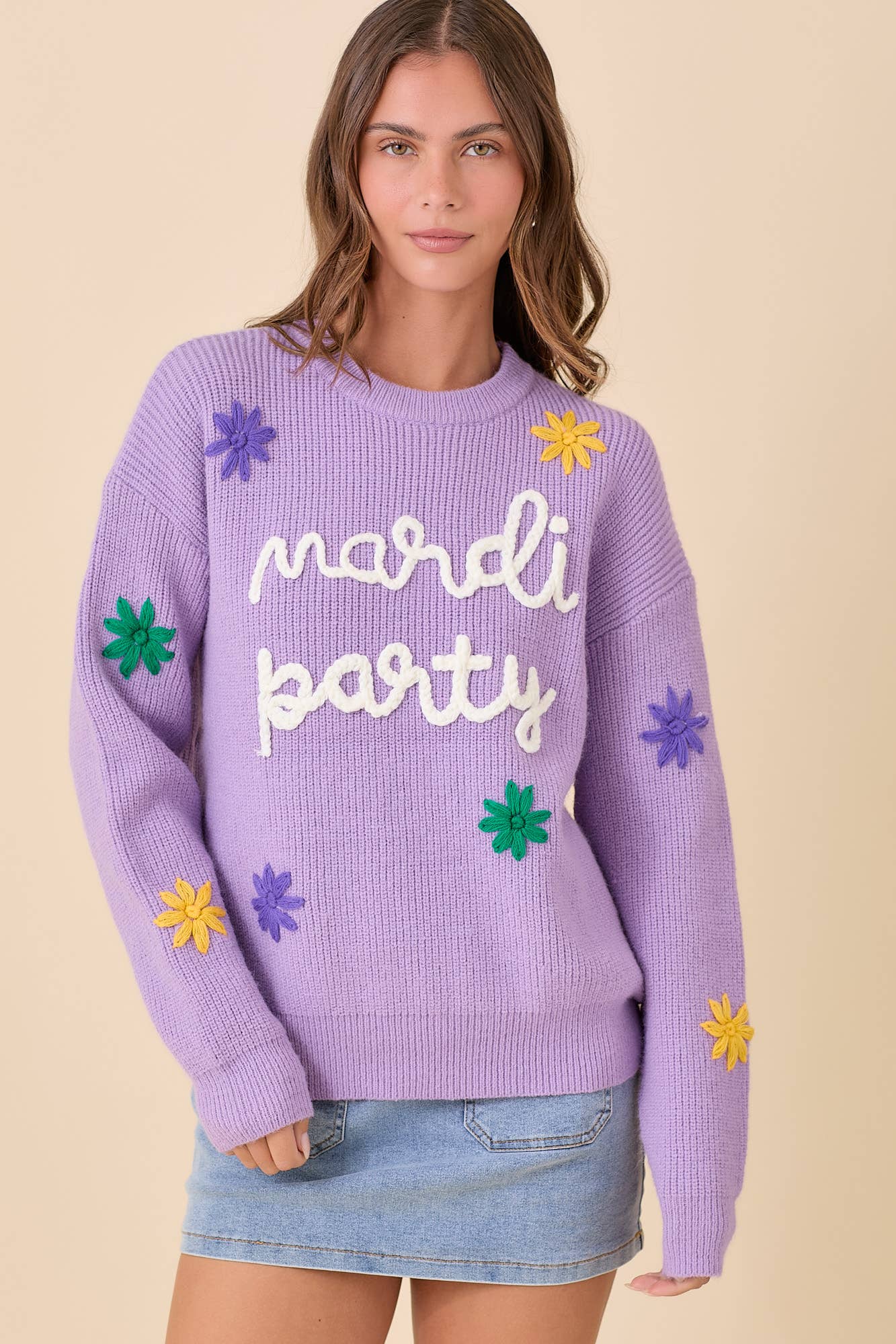 Mardi Party Sweater 3D Embroidered Flower