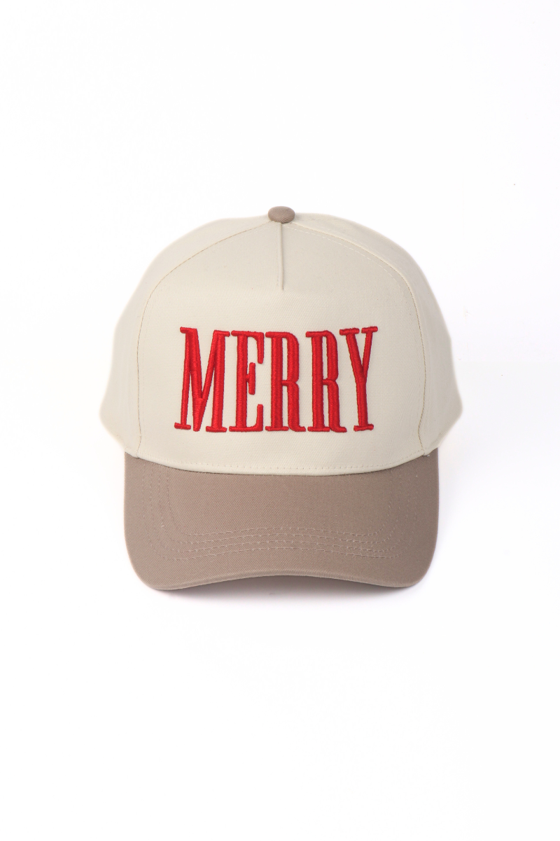 Christmas Holiday MERRY 3D Puff Embroidery Two Tone Cap