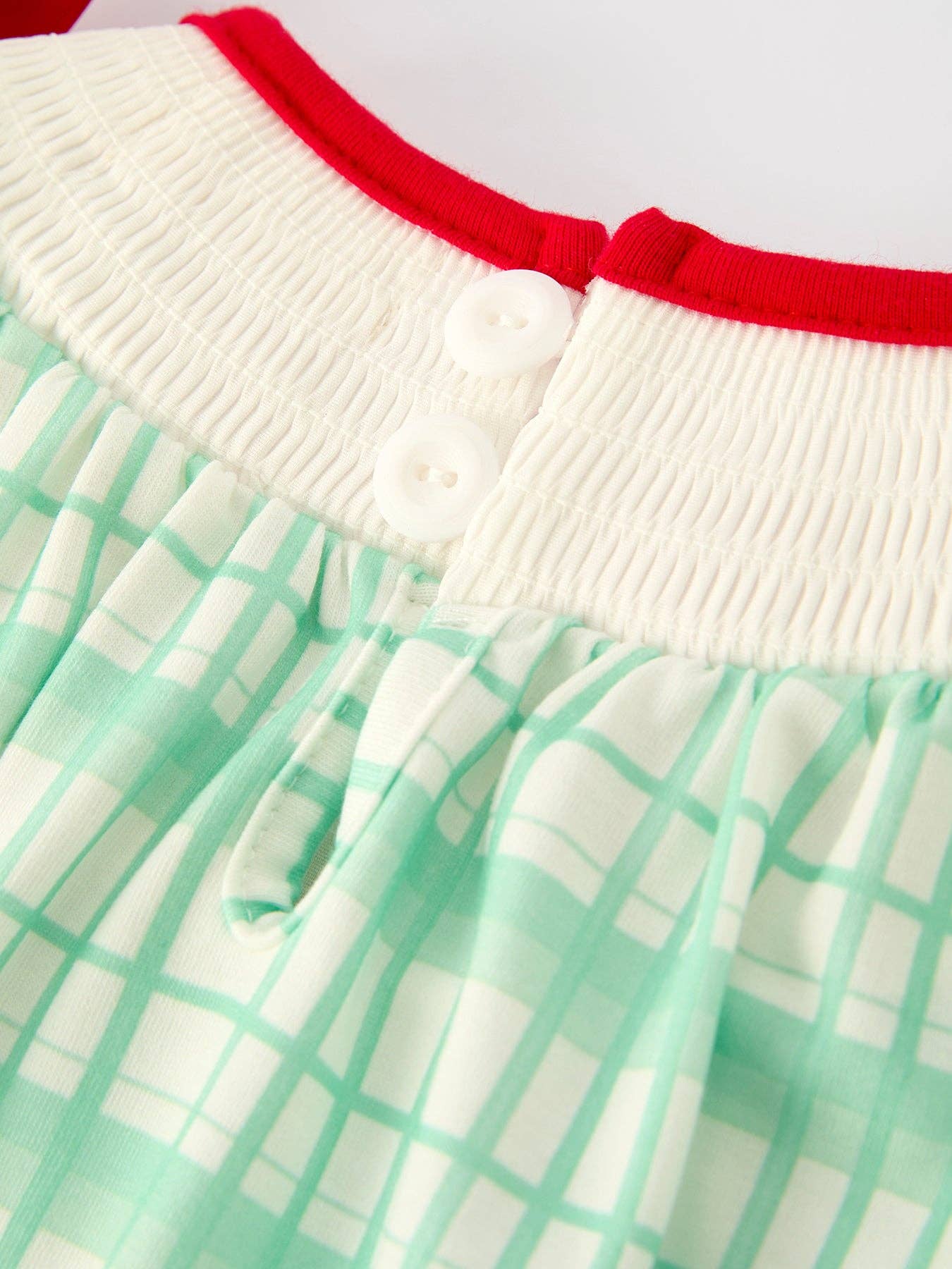 Christmas Baby Girl Smock Embroidery Green Plaid Romper