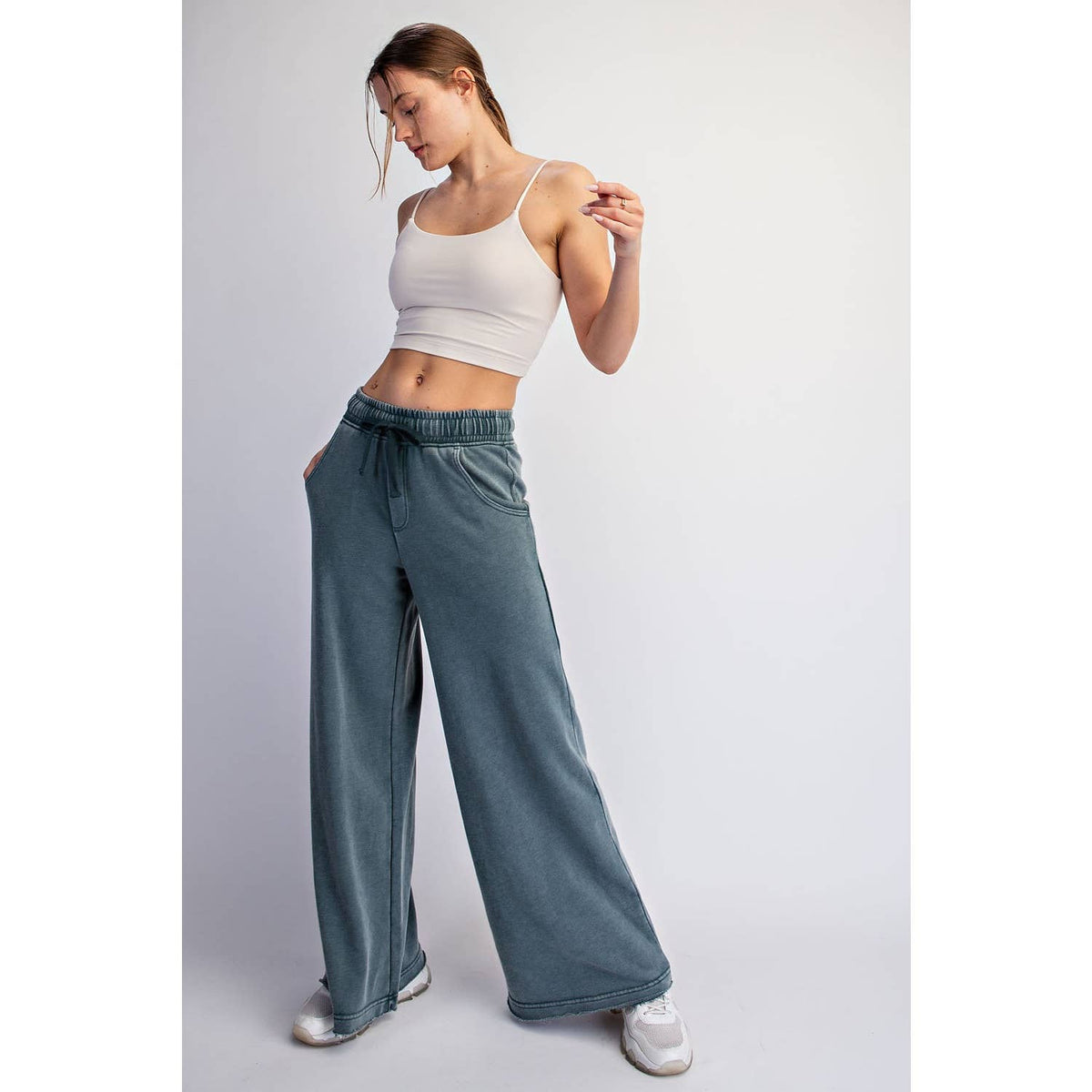 Mineral Washed Wide Leg Pants