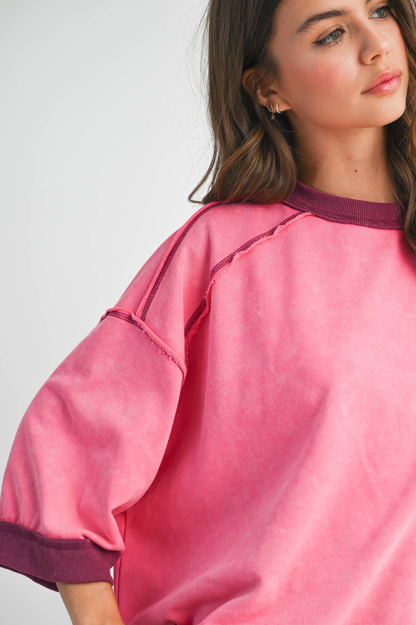 Washed Contrast Trim Boxy Sweatshirt Top