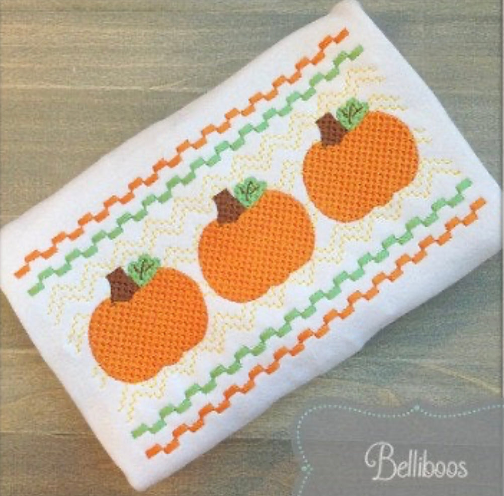 Embroidered Faux Smocked Pumpkin Trio