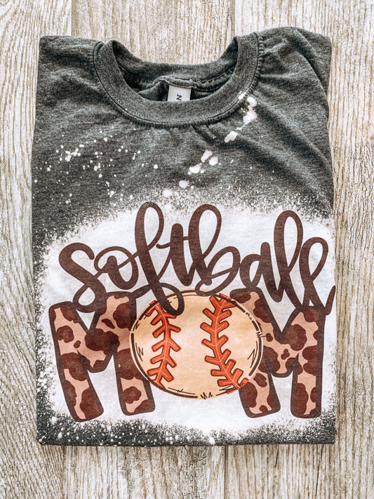 Mother's Day Softball Baseball Mom Leopard Kids T-Shirt