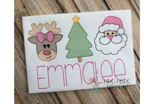 Embroidered reindeer, tree, santa