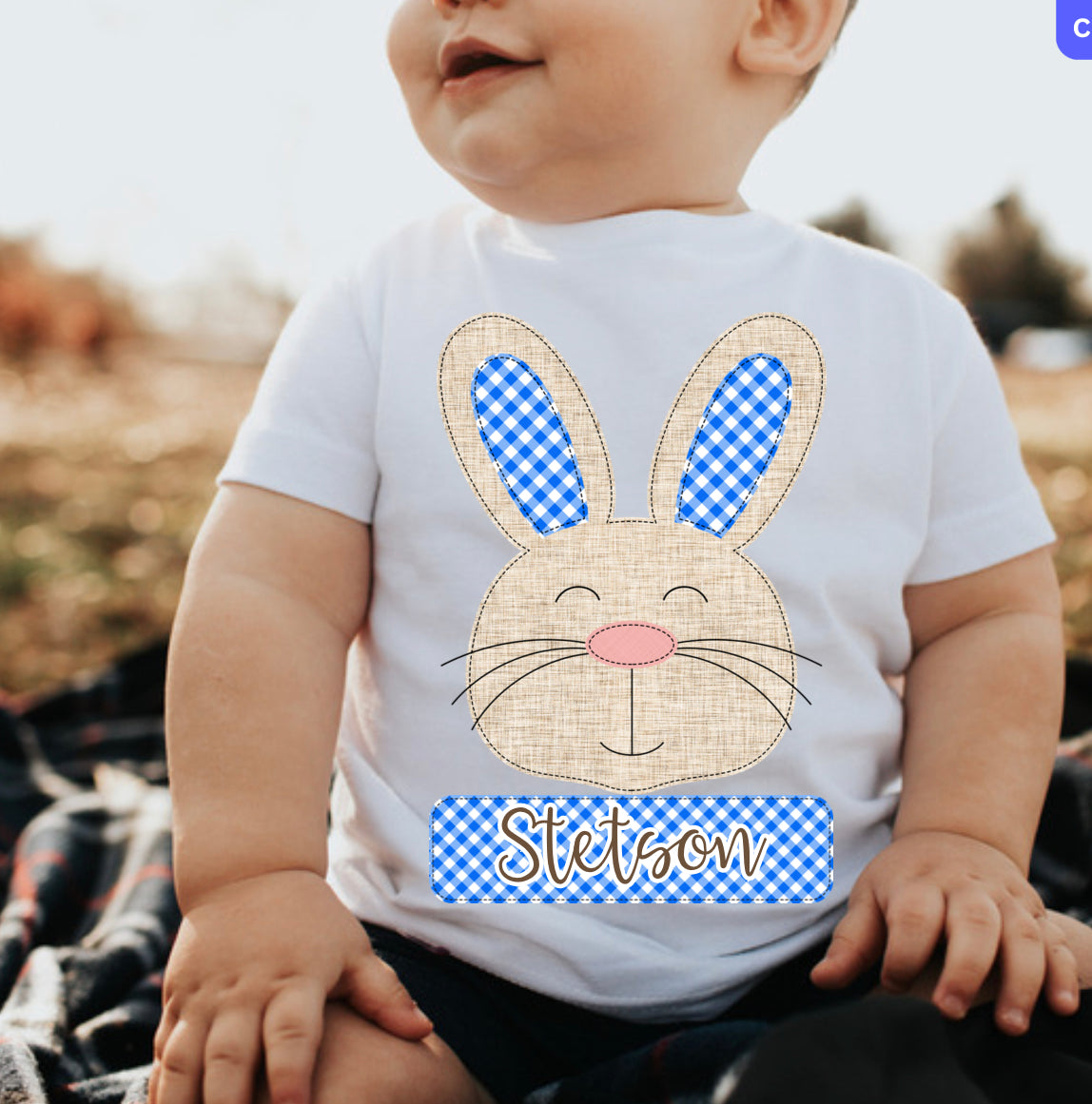 Blue Faux Appliqué Bunny Tee